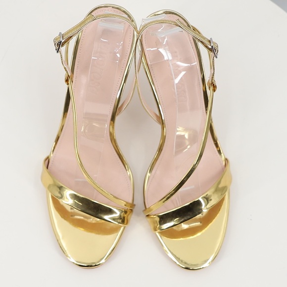 Women’s Barely There High Heel Stiletto Sandals in Metallic Gold Faux Leather - Picture 9 of 16